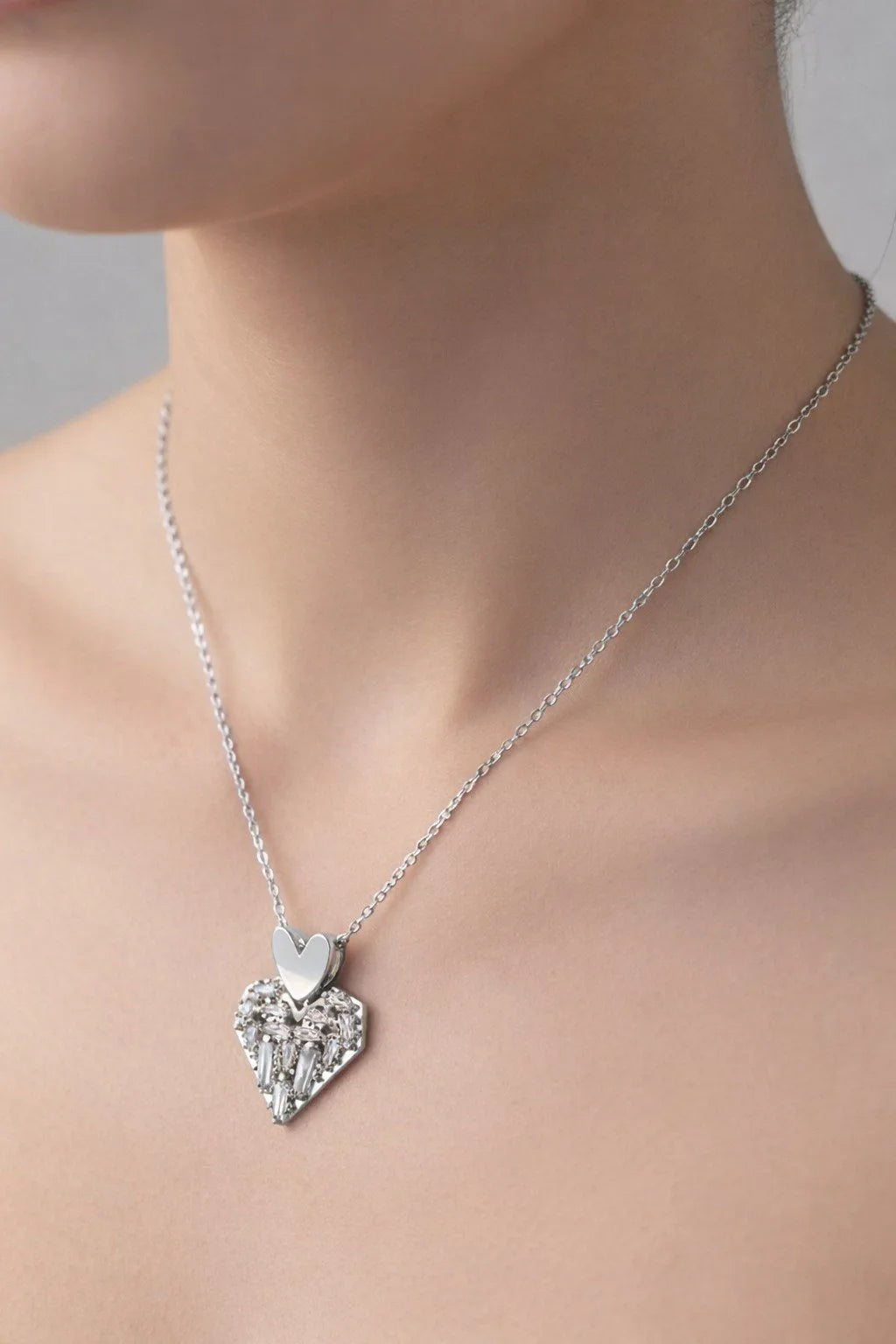 Kolye - Gümüş Sallantılı Kalp Baget | Top Zincir Çelik