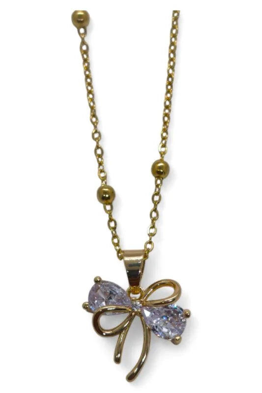 Altın Renk Damla Fiyonk Model Top Zincir Çelik Kolye