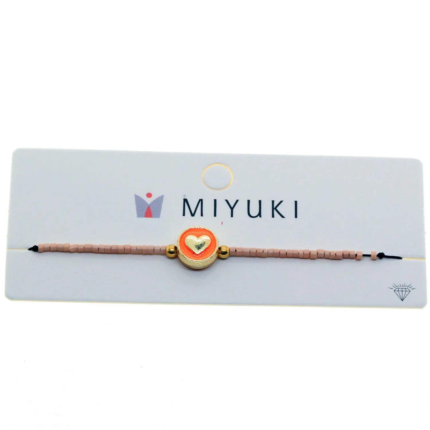 Altın Renk Pembe Mineli Kalp Model Miyuki Bileklik