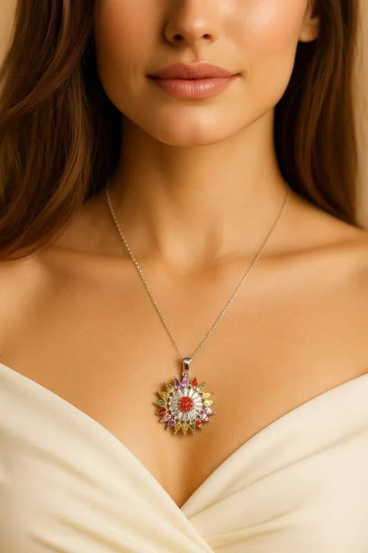 Gümüş Renk Güneş Mix Çelik Kolye