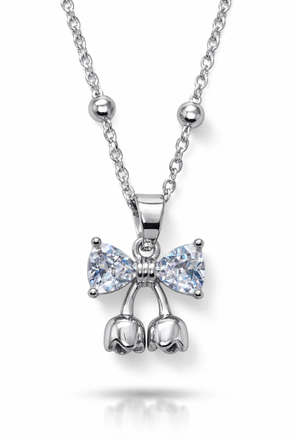 Gümüş Renk Kalp Fiyonk Model Top Zincir Çelik Kolye