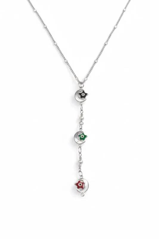 Gümüş Renk Ezme Zincir Ay Yıldız Model Yeni Sezon Çelik Kolye